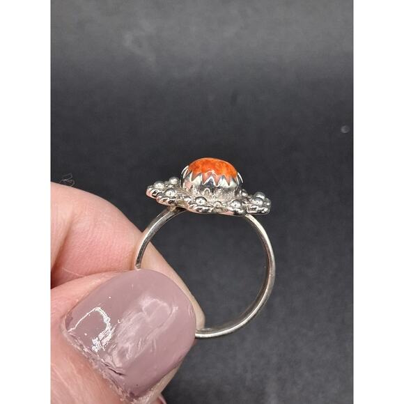 Spiny Oyster Turquoise Ring, Size 6, Southwestern, Orange, Sterling Silver - Picture 4 of 11